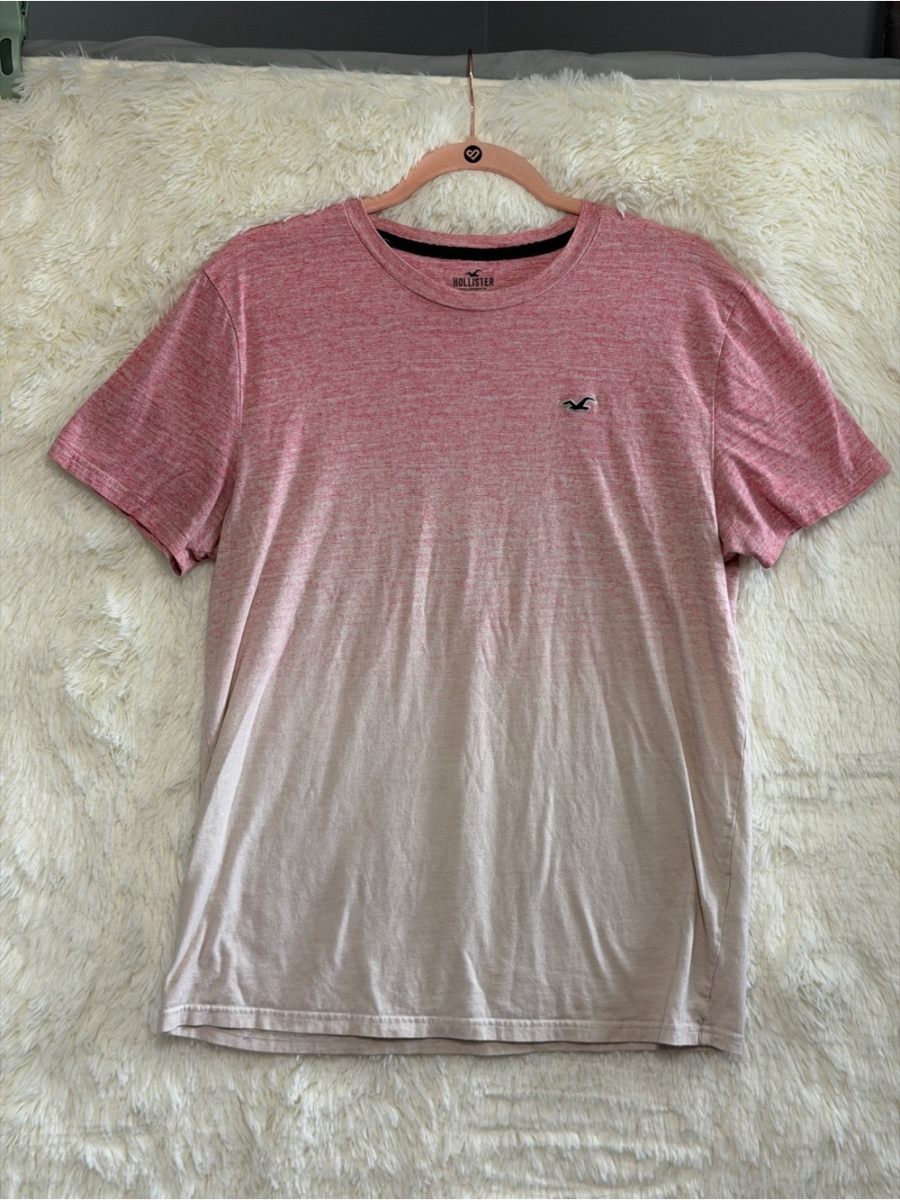 Hollister Mens Preppy Cotton Crew Neck Tee Size L Pink Ombre Logo Short Sleeve